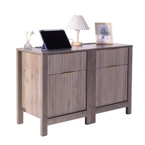 Farmhouse End Table, Set of 2, Square Night Stand with USB Ports and Outlets, 3 Tiers End Table Side Table with Storage Cabinet and 2 Drawers