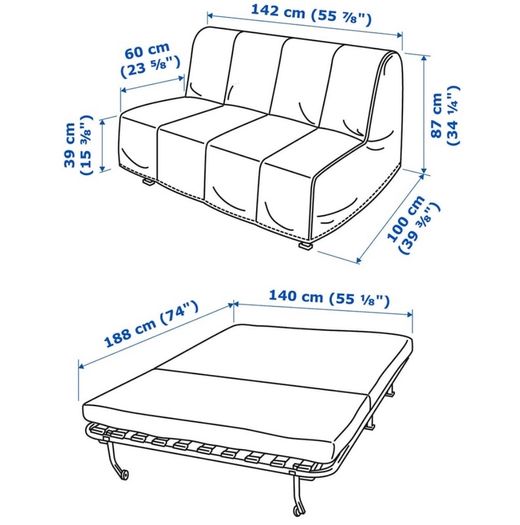 IKEA Lycksele Lovas 2 seat sofa bed