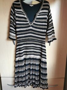 Karen Millen Knitted A-line Crochet Striped Dress UK 12