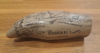 Vintage Scrimshaw Whale Tooth Carving