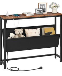 Console Table with Power Outlet and Pouch, Narrow Behind Sofa Table 100 cm Slim Console Table with Charging Station and Adjustable Oxford Pouch, Hallway Table for Entryway, Living Room, Bedroom
