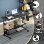 Standing Desk with Power Outlets & USB, Height Adjustable Desk (70-104cm) on Wheels, Small Portable Computer Desk for Home Office, Slim C-Shaped Study Table & Mobile Bedside Laptop Desk Black Image 4