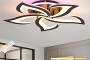 LED Ceiling Light Dimmable, 50W Flush Ceiling Lights with Remote Control,Petals Chandeliers Ceiling Lamp for Bedroom Living Room Kitchen Game Room,3000-6000k, Black