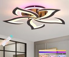 LED Ceiling Light Dimmable, 50W Flush Ceiling Lights with Remote Control,Petals Chandeliers Ceiling Lamp for Bedroom Living Room Kitchen Game Room,3000-6000k, Black
