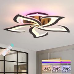 LED Ceiling Light Dimmable, 50W Flush Ceiling Lights with Remote Control,Petals Chandeliers Ceiling Lamp for Bedroom Living Room Kitchen Game Room,3000-6000k, Black