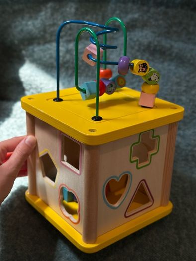 baby wooden shape sorter and activity cube