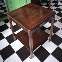 24 inch high 20 inch wide Vintage 1930s Art Deco walnut veneer 2 tier coffee table on wheels
