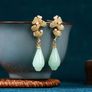 Mint Green Pearl Statement Drop Matte Gold Earrings Image 2