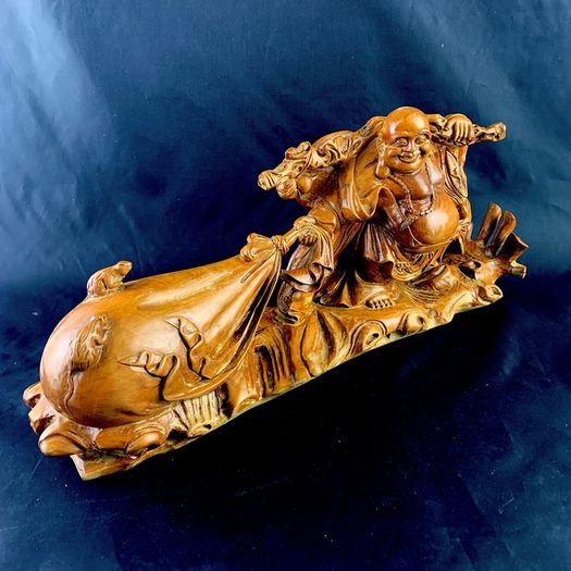 Vintage Maitreya Buddha figure carrying money bag