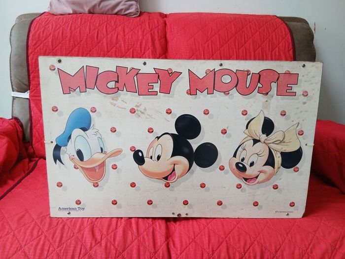 Vintage American Toy Mickey Mouse Wooden Toy Chest / Storage Box