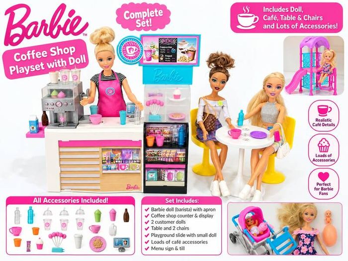 Barbie Coffee Shop Bundle 3 Dolls  Table & Chairs