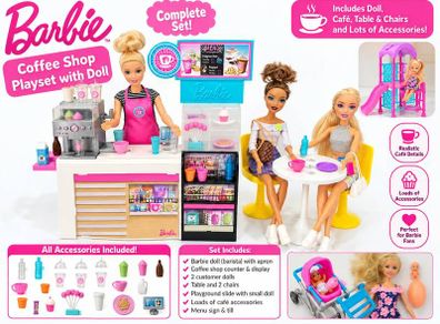 Barbie Coffee Shop Bundle 3 Dolls  Table & Chairs