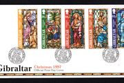 1997 Gibraltar Christmas Stamps - Stained Glass Commemorative Stamps First Day Cover (FDC).