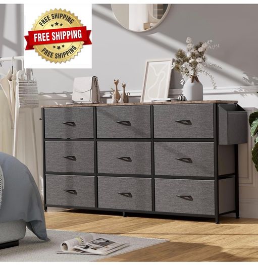Fabric Chest of Drawers - 9 Drawers Large TV Stand for 43-65