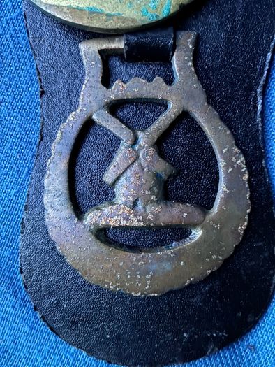Vintage horse brasses on leather strap