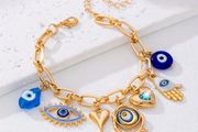 Evil Eye Charm Gold Tone Bracelet