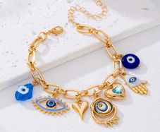 Evil Eye Charm Gold Tone Bracelet