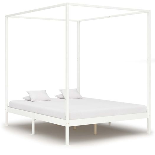 Canopy Bed Frame with 2 Drawers White Solid Pine Wood 180x200cm