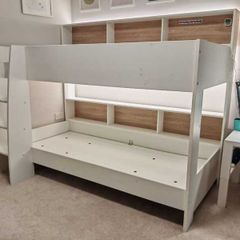 Leo bunk bed with shelving + IKEA ASVANG single mattress