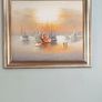 Framed Oil Painting on canvas of sailboats at sunset signed.. Image 2
