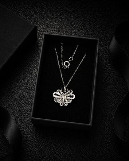 Vintage 925 Sterling Silver Filigree Butterfly Necklace