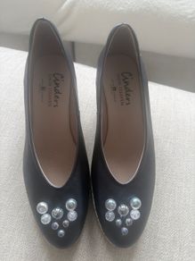 Cinders by Jose Saenz Leather Wedge Espadrilles Navy Size 40
