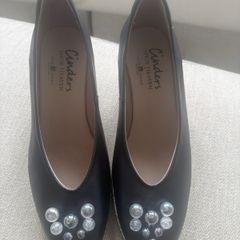 Cinders by Jose Saenz Leather Wedge Espadrilles Navy Size 40