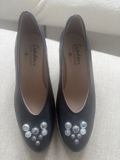 Cinders by Jose Saenz Leather Wedge Espadrilles Navy Size 40