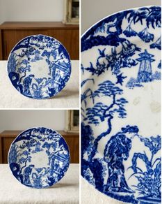 Antique Royal Crown Derby Blue & White Oriental Plate