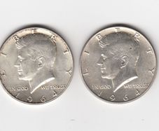 USA, 2 x  Kennedy Half Dollars, 2 x 1964, 90% silver coins (no. 457)
