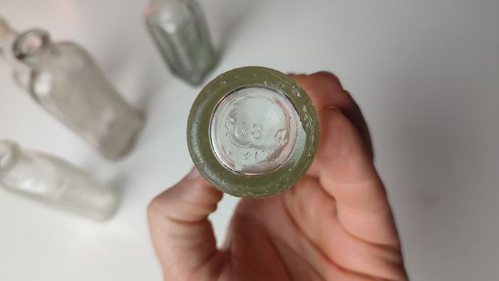243 - Set of 5 Vintage Clear Glass Cork Top Collectible Decorative Bottles