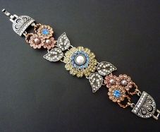 Art Deco Vintage Style Flower Leaf Statement Bracelet