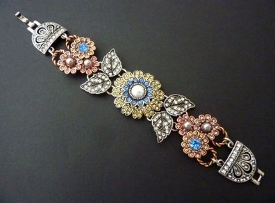 Art Deco Vintage Style Flower Leaf Statement Bracelet