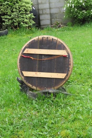 Dannys Bar, Old Irish Pub advertisement sign made on Oak barrel lid