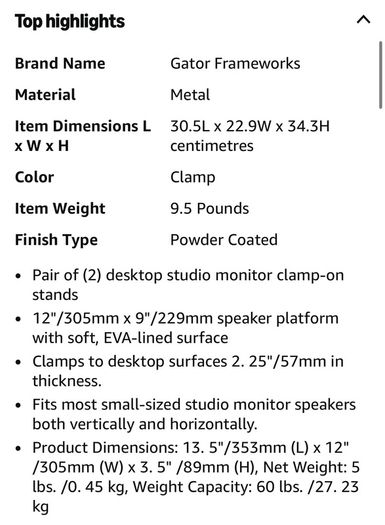Gator Frameworks Desktop Clamp-On Studio Monitor and Speaker Stand