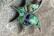 Vintage 1960s lapis turquoise and silver brooch and screw clip earrings