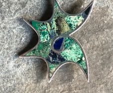 Vintage 1960s lapis turquoise and silver brooch and screw clip earrings