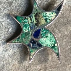 Vintage 1960s lapis turquoise and silver brooch and screw clip earrings