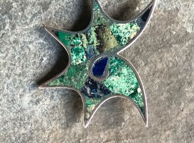 Vintage 1960s lapis turquoise and silver brooch and screw clip earrings
