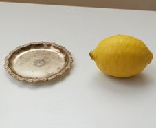 Vintage silver-plated small tray made by Viners in Japan with ornate, scalloped border