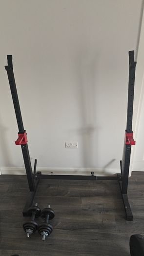 Adjustable Weights and squat rack