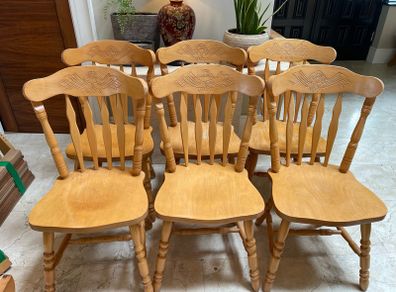 6 x Very Solid Heavy Wooden Kitchen Dining Chairs - Can Deliver