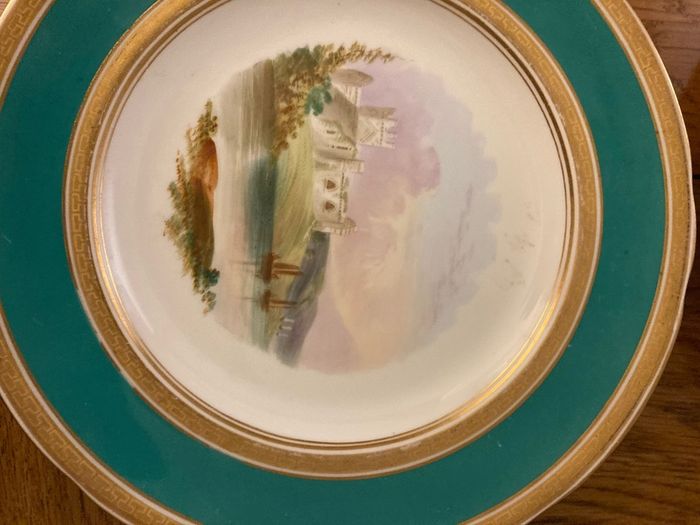 Price drop hand painted  Irish scenes of Ireland vintage  Rare set of Victorian hand painted dessert plates Irish landscape scenes