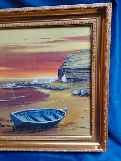 Can post! Vintage Framed Coastal Sunset Print ("A. Peters")