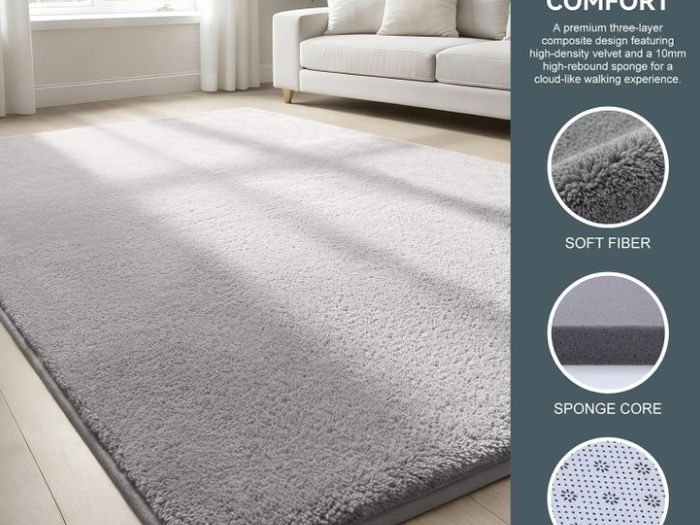 Modern Rugs Living Room Non-Slip Carpet, 120x160 cm, Grey  Extra Soft Machine Washable, Non-Shedding Area Rugs, Thick Memory Foam Backing, Home Decor for Bedroom, Nursery, Office
