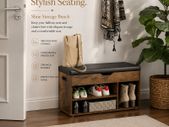 Padded Shoe Bench with Storage Rustic Vintage Brown