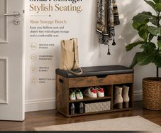 Padded Shoe Bench with Storage Rustic Vintage Brown