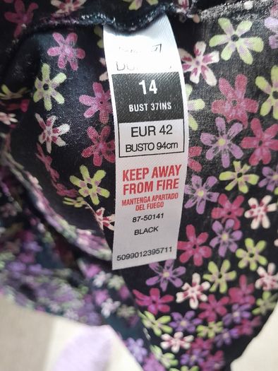 Top, black colour, with flower pattern, UK14