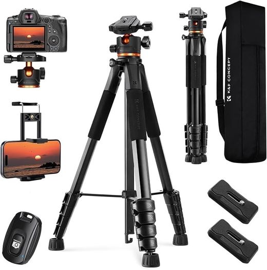 K&F CONCEPT Portable Lightweight Tripod Remote Bluetooth 190 cm S255A3+BH-36 Selfie Stick Stand Spherical Head DSLR Camera Optics Binoculars Clip Holder Mobile Phone Tablet Astronomy Telescope Projector