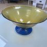 Reduced Vintage large 28cm diameter Centrepiece amber and blue glass pedestal bowl Image 3